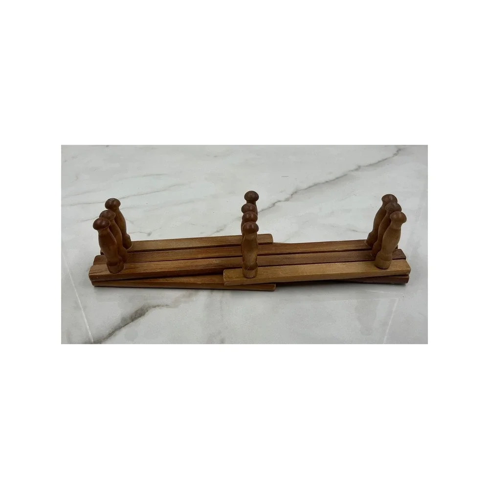 VTG Wood Accordion Wall Rack Expandable 10 Peg Hat Coat Mug Rack Natural Wood